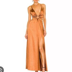 LPA Aniston Hazelnut Satin Maxi Dress